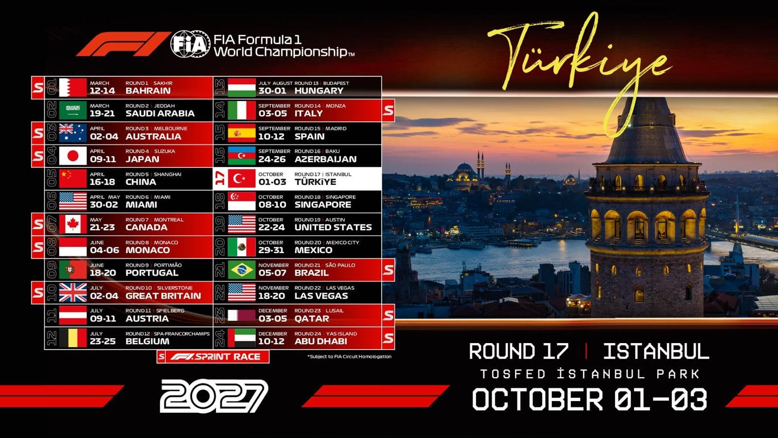 Altı yılın ardından geri sayım başladı... Formula 1®, 3 Ekim 2027'de İstanbul'a dönüyor!